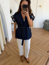 Gilet en jean ceinturé