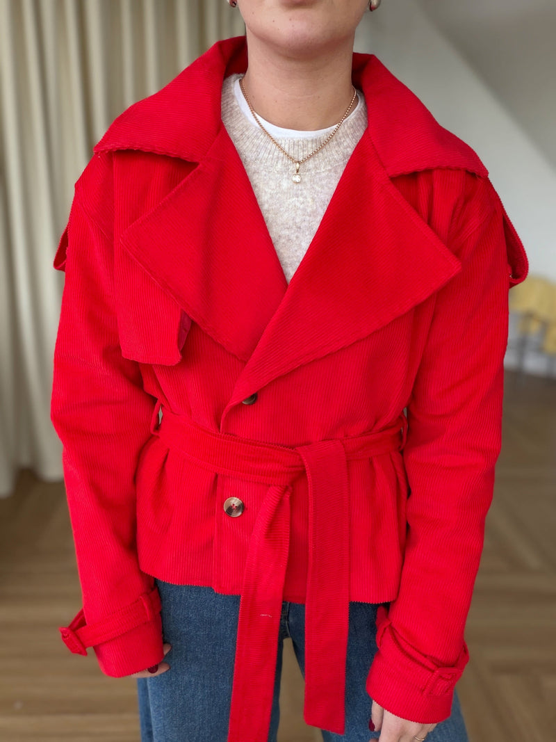 Veste en velours côtelé ceinturée