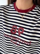 Sweat rayé marine liseré bordeaux