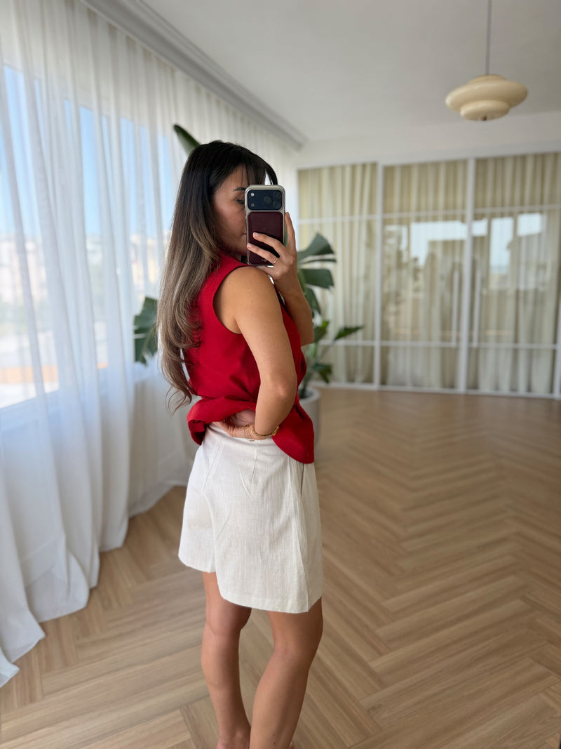 Short en lin à poches
