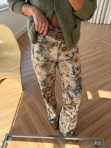 Jean taille haute à fleurs