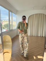 Jean taille haute à fleurs