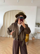 Bomber en suédine à col cuir
