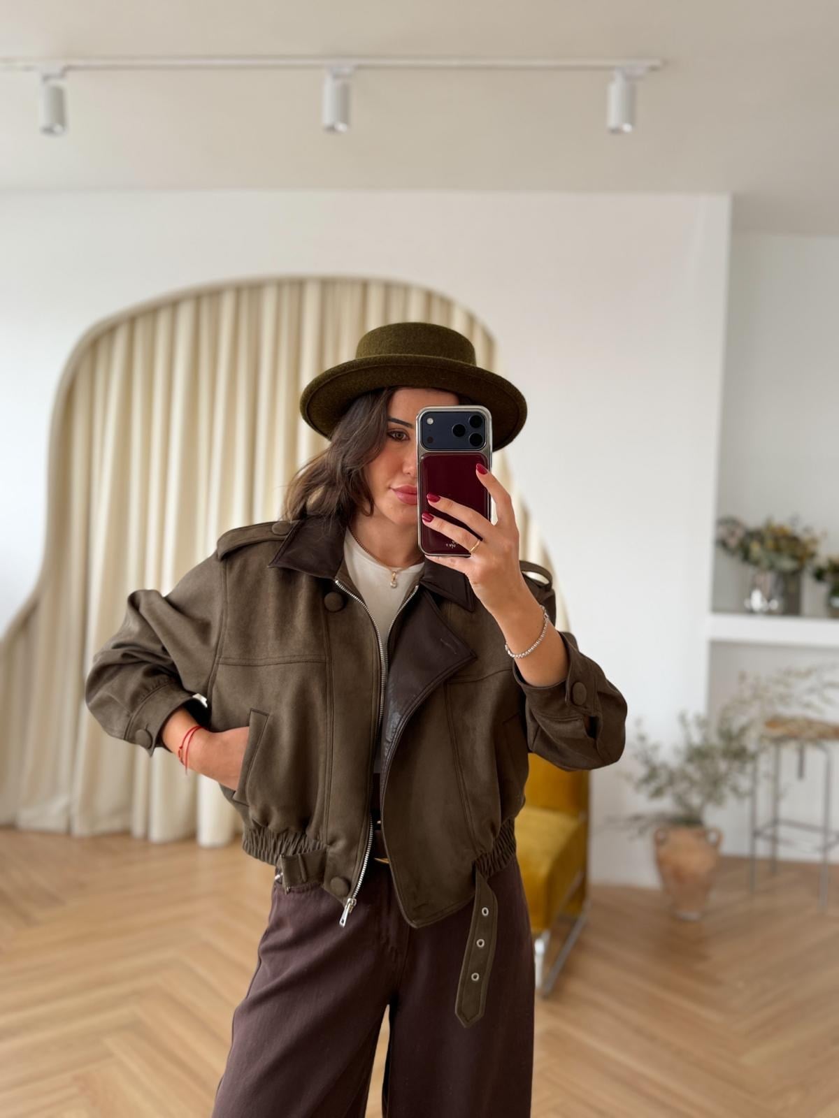 Bomber en suédine à col cuir