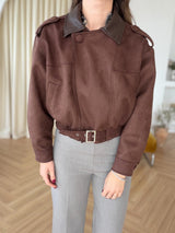 Bomber en suédine à col cuir