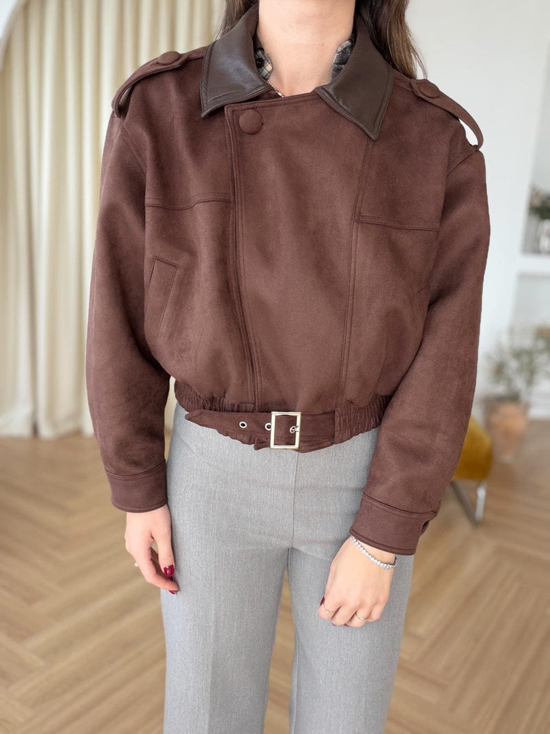 Bomber en suédine à col cuir
