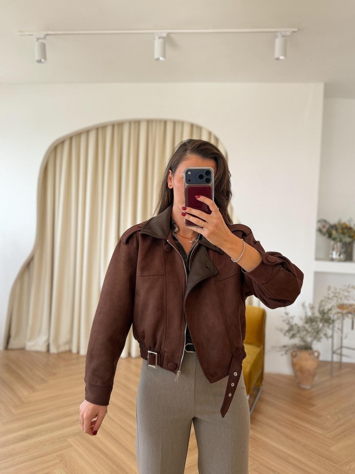 Bomber en suédine à col cuir