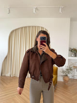 Bomber en suédine à col cuir