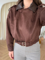 Bomber en suédine à col cuir