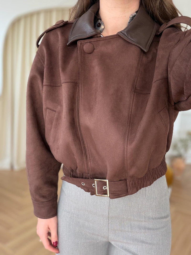 Bomber en suédine à col cuir