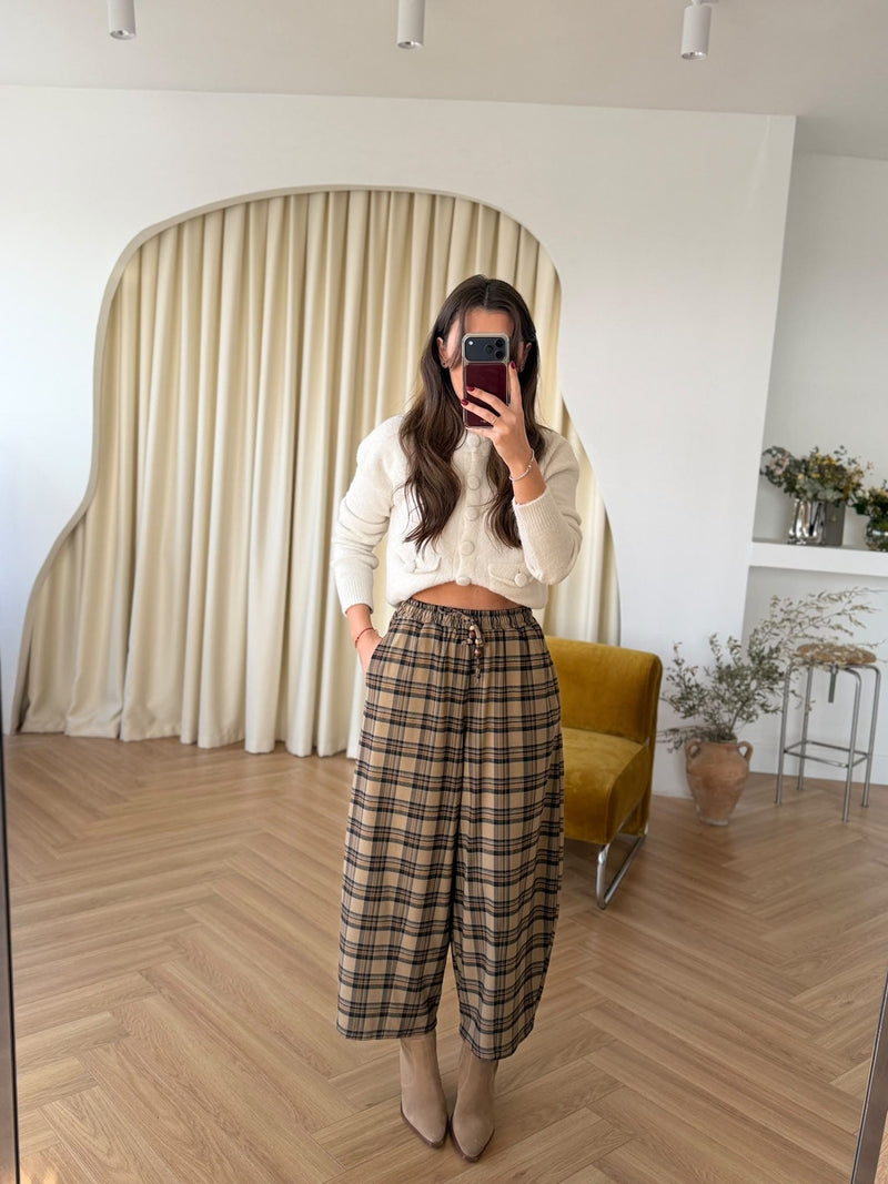 Pantalon à carreaux taille élastique