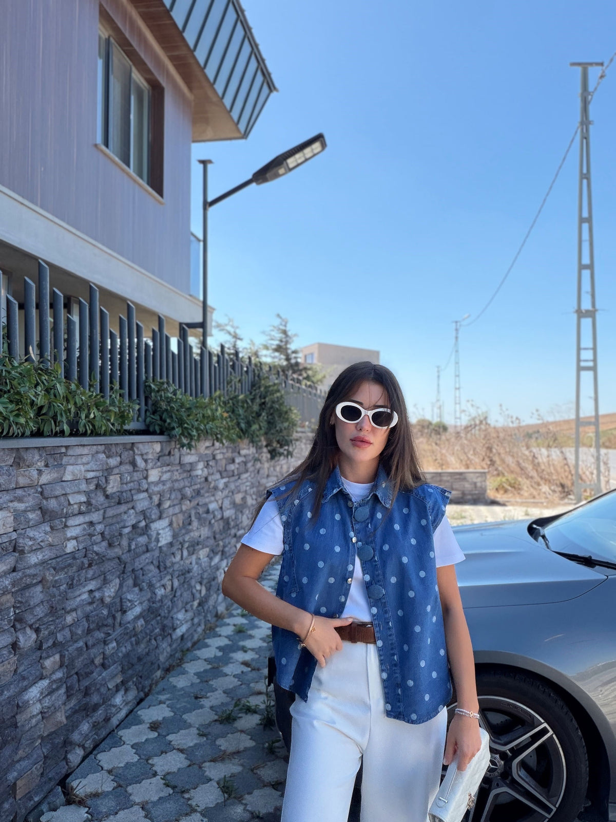 Gilet en jean à pois