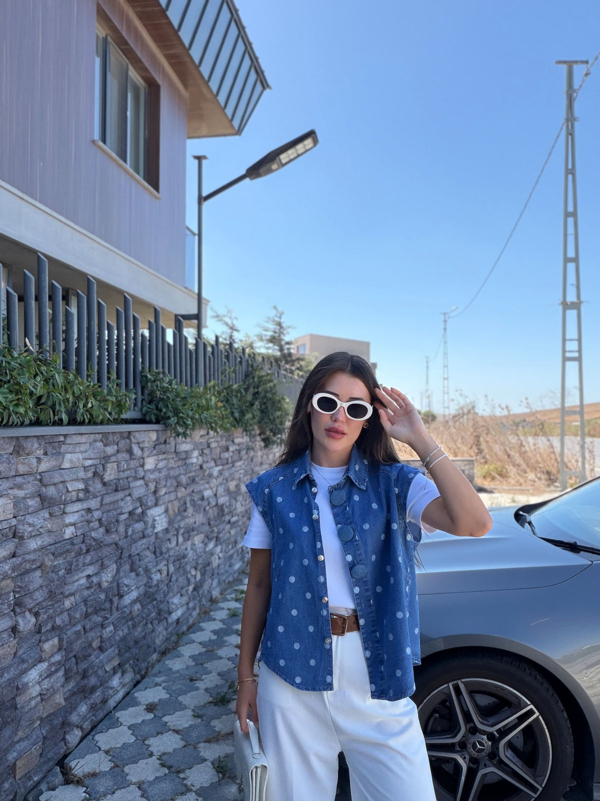 Gilet en jean à pois