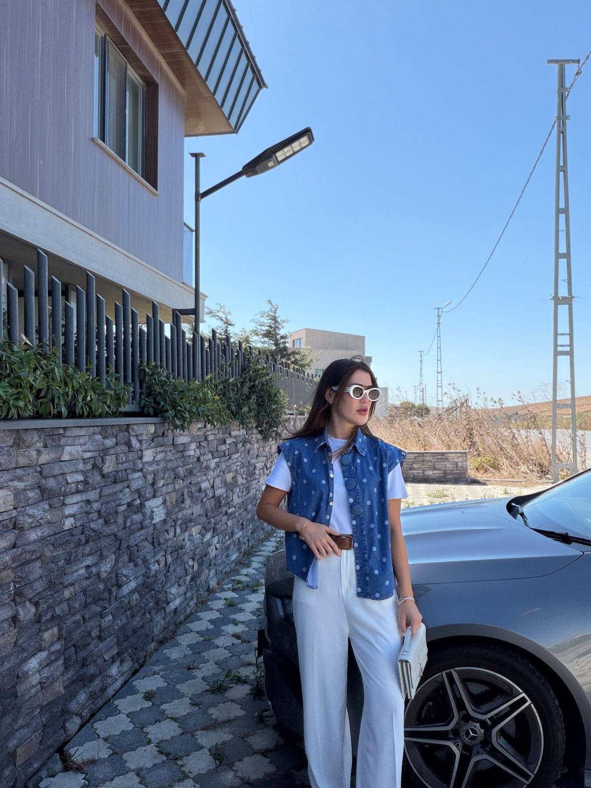 Gilet en jean à pois