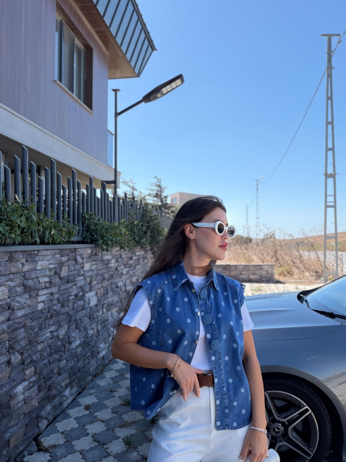 Gilet en jean à pois