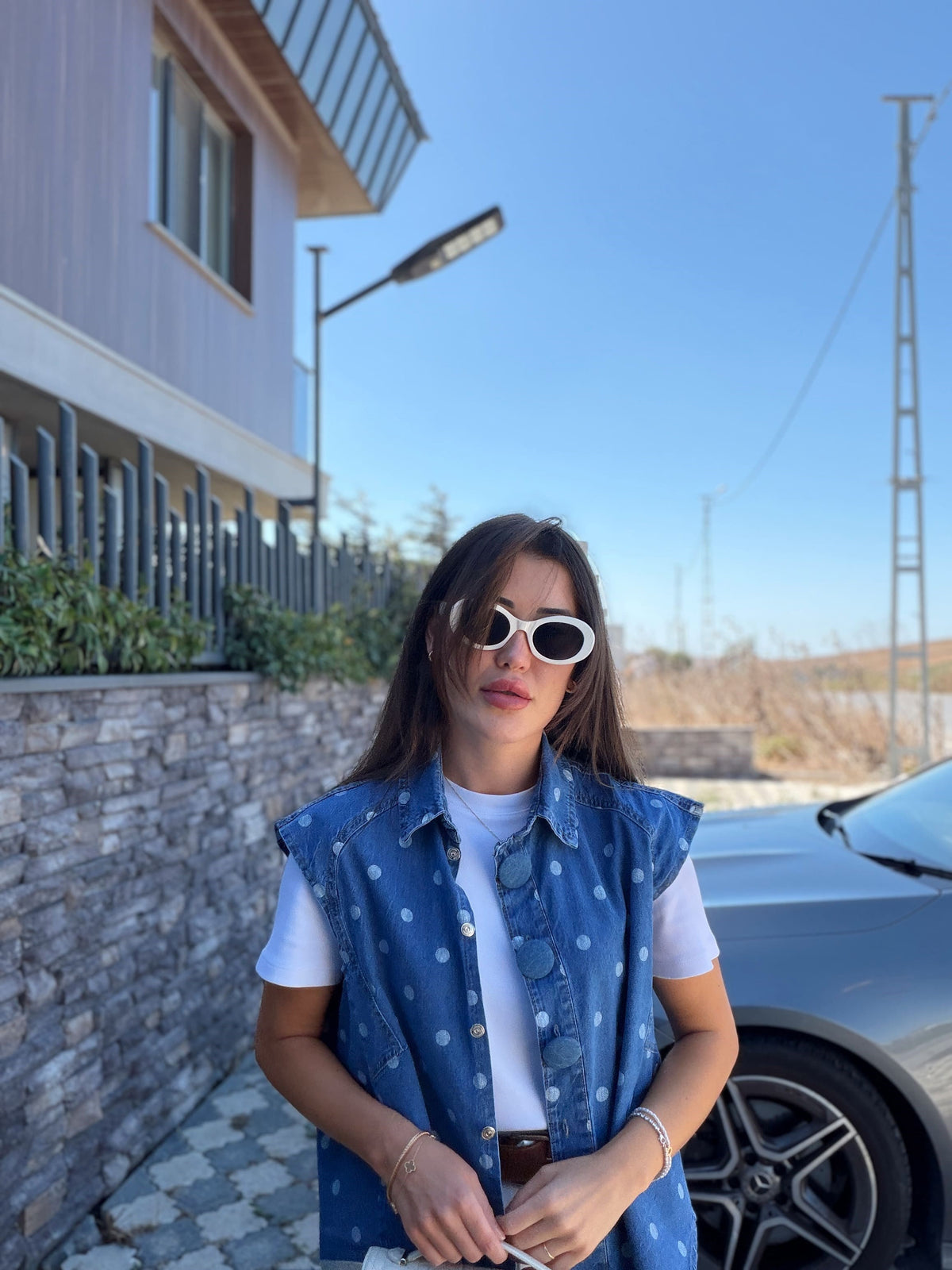 Gilet en jean à pois