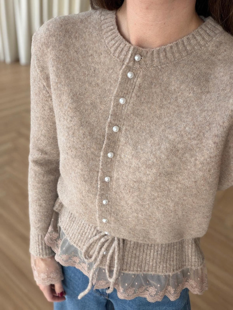 Veste en maille à boutons perles
