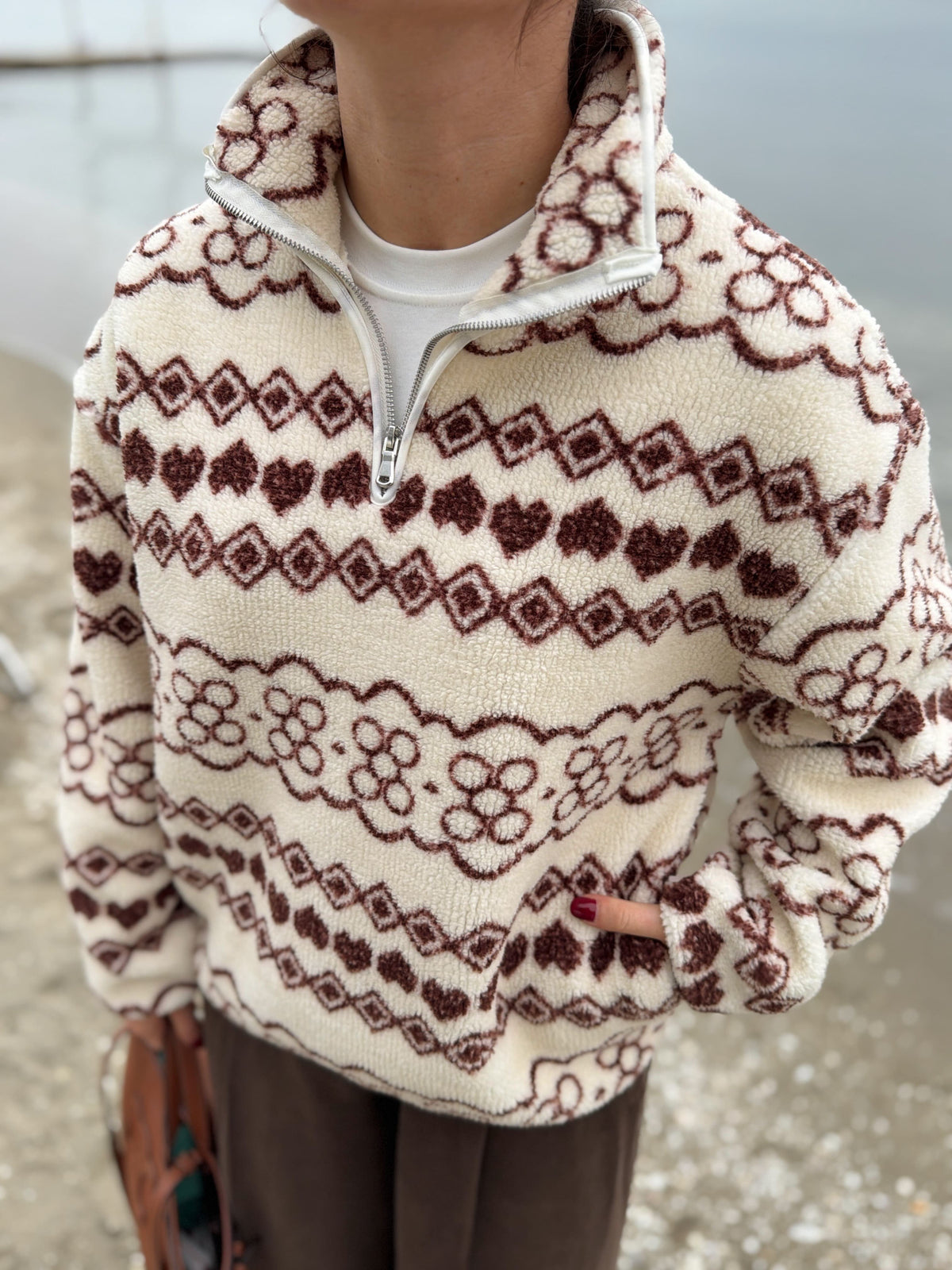 Pull polaire peluche à motifs