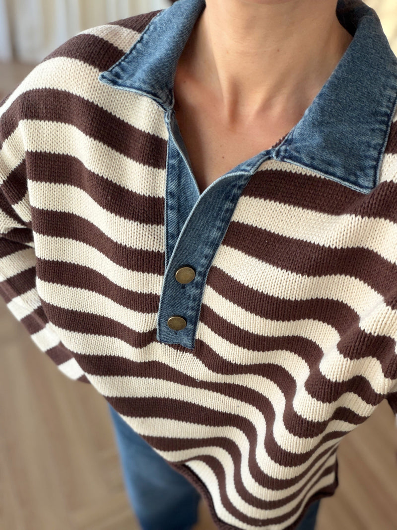 Pull rayé à col en jean