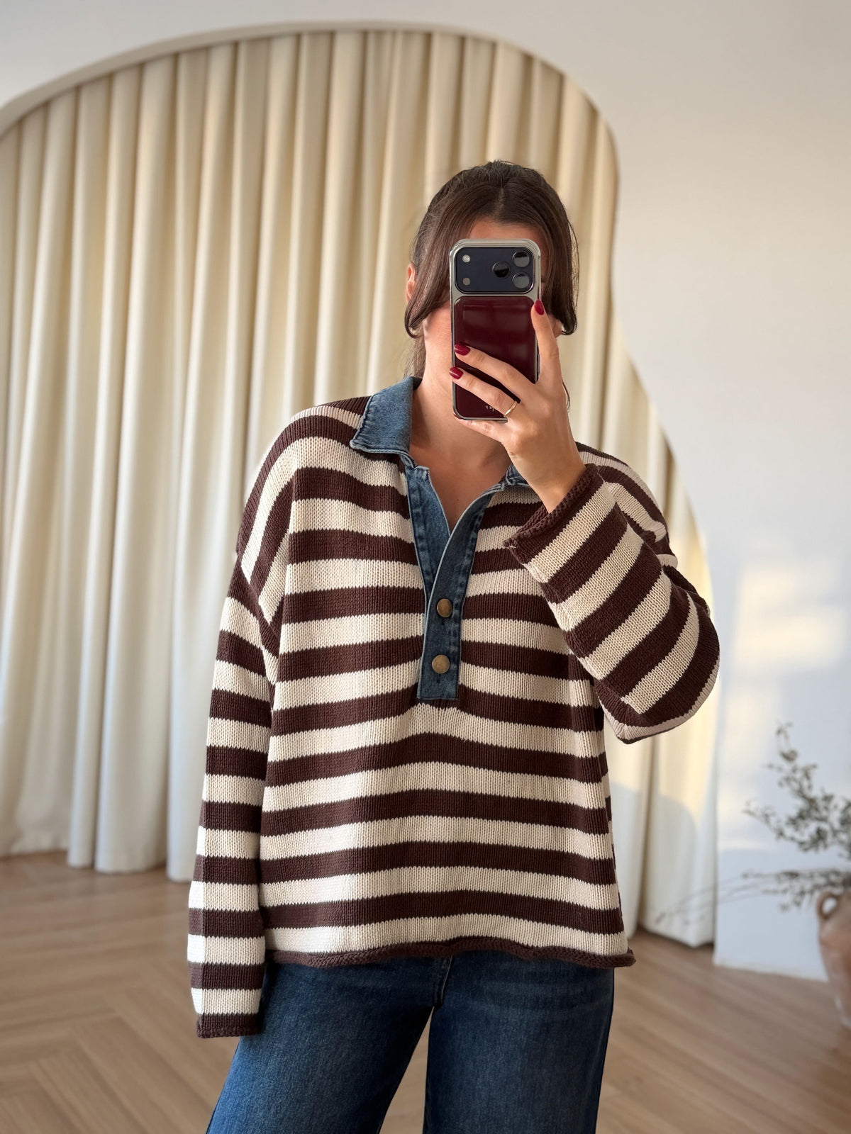 Pull rayé à col en jean