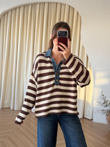 Pull rayé à col en jean
