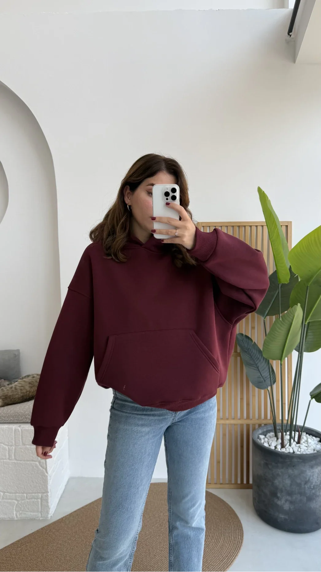 Hoodie Oversize 100% Coton bordeaux
