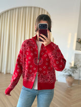 Cardigan double zip motif cachemire