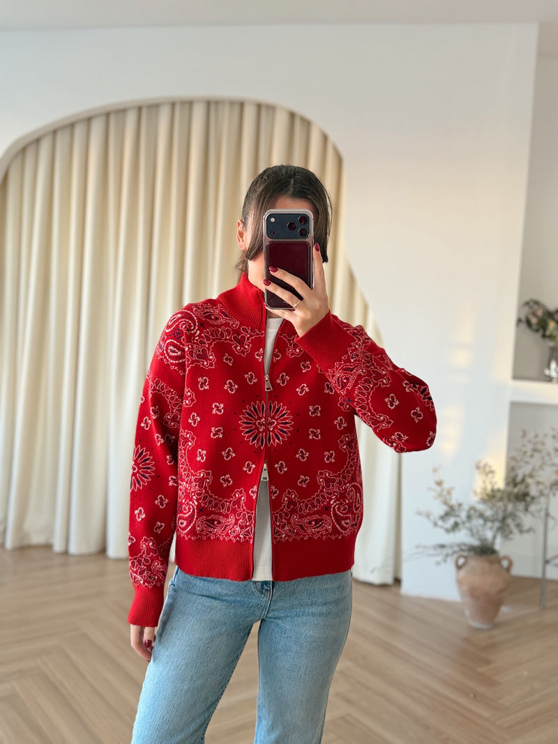 Cardigan double zip motif cachemire