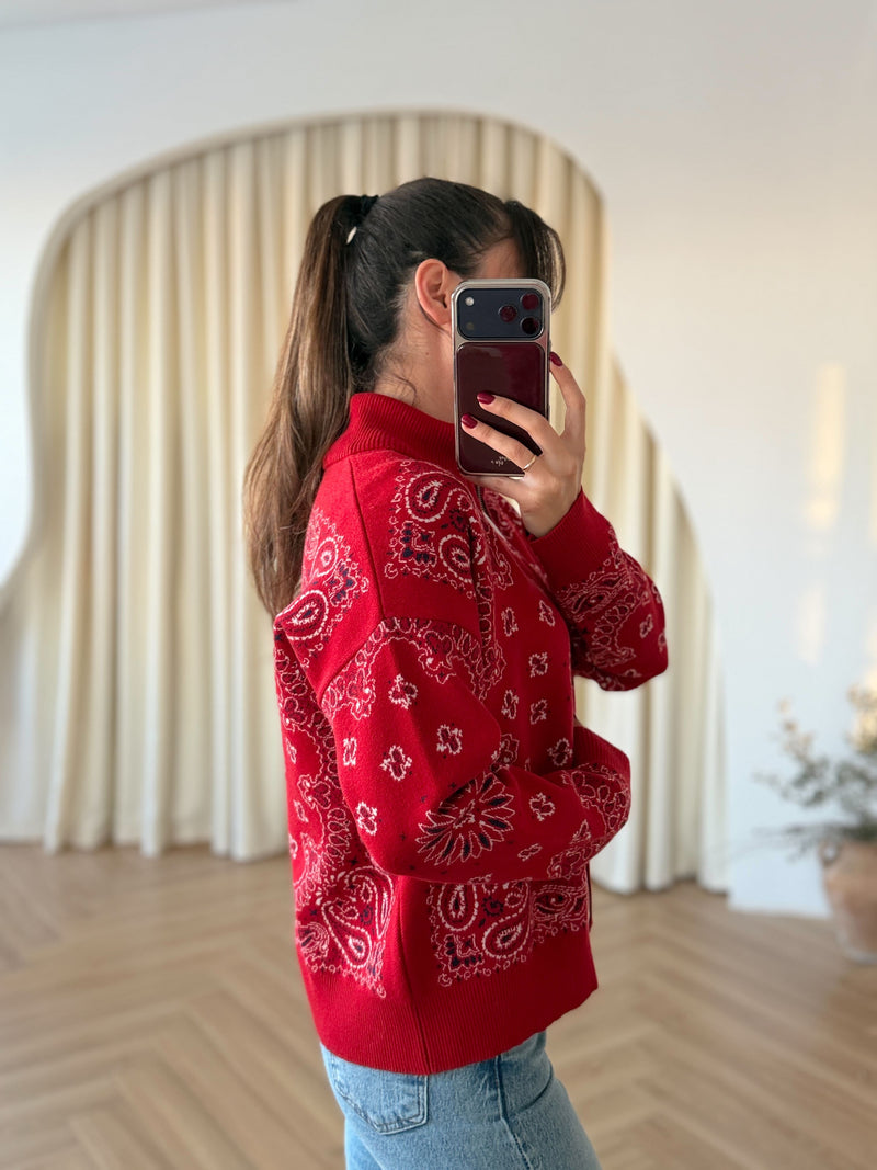 Cardigan double zip motif cachemire