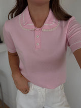 Haut en maille col polo dentelle