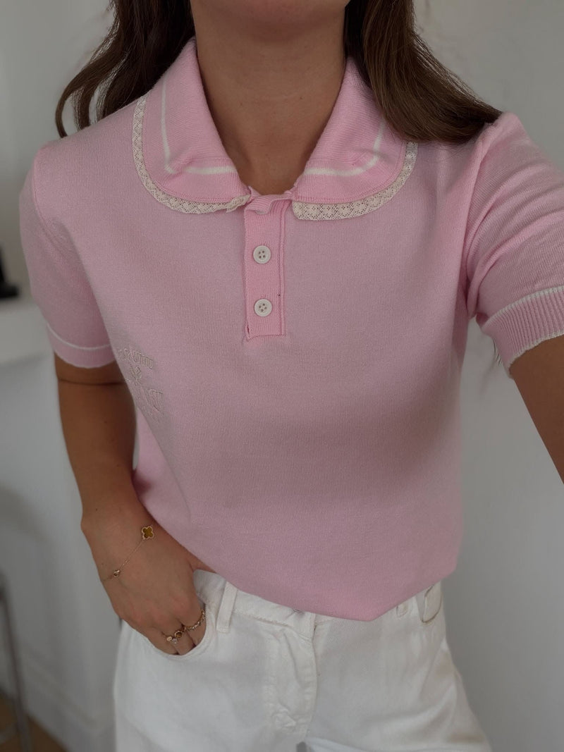 Haut en maille col polo dentelle