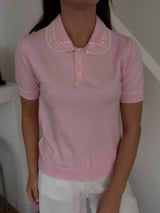 Haut en maille col polo dentelle