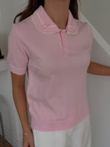 Haut en maille col polo dentelle