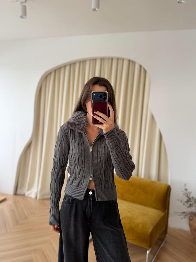 Veste zippée à col fourrure