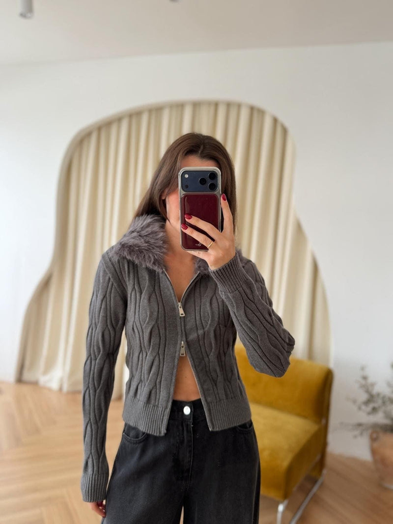 Veste zippée à col fourrure
