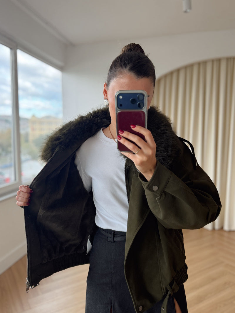 Blouson en nubuck doublé fourrure