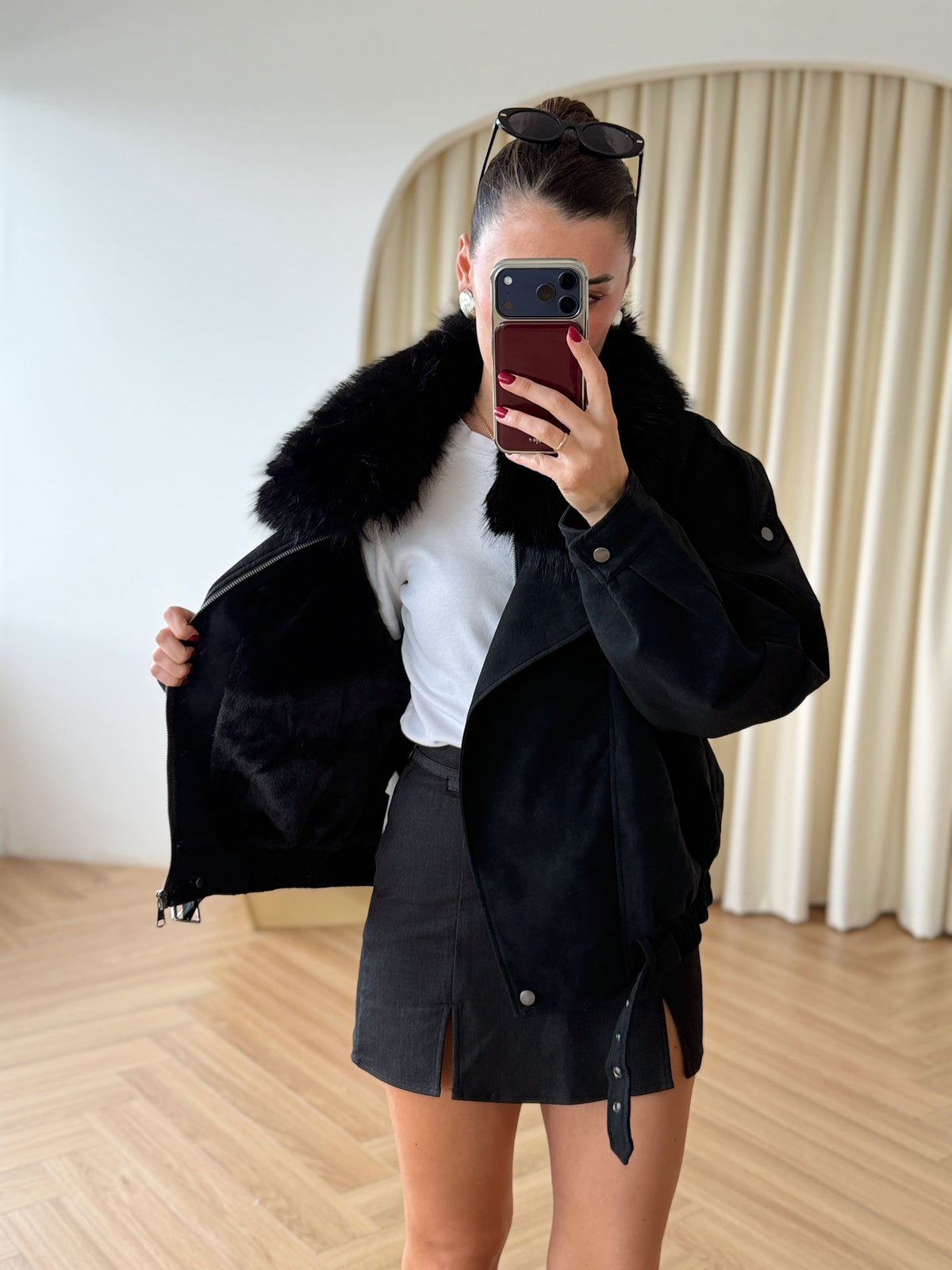 Blouson en nubuck doublé fourrure