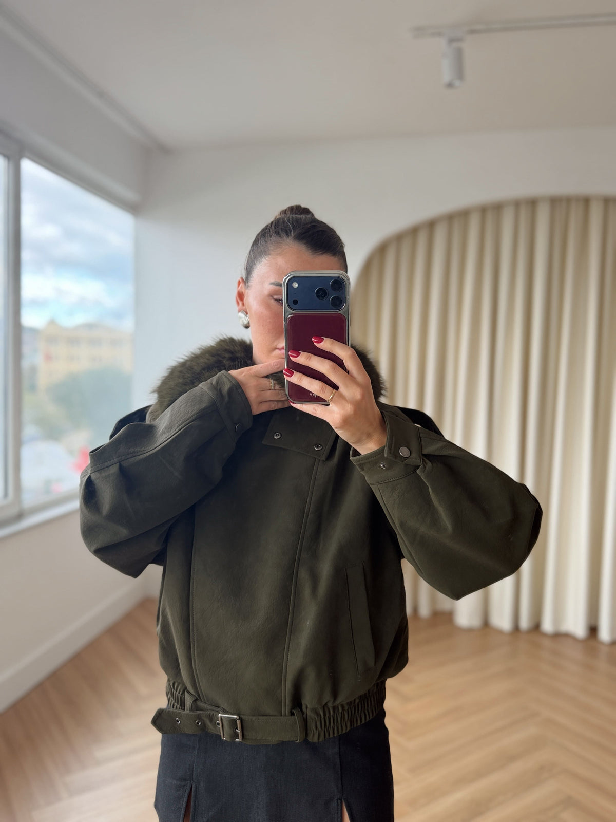 Blouson en nubuck doublé fourrure